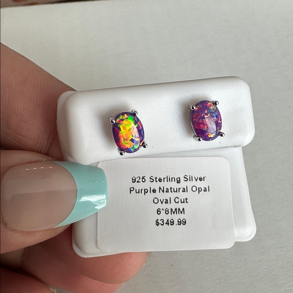 925 Sterling Silver Purple Natural Opal Earrings